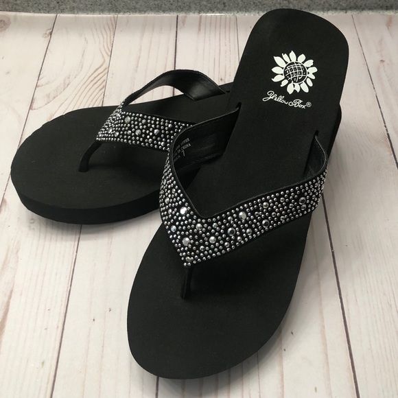 yellow box bling flip flops